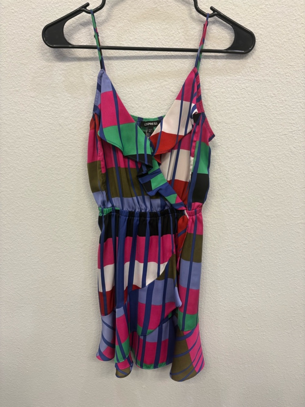 Express Multicolor Geometric Ruffle Wrap Romper